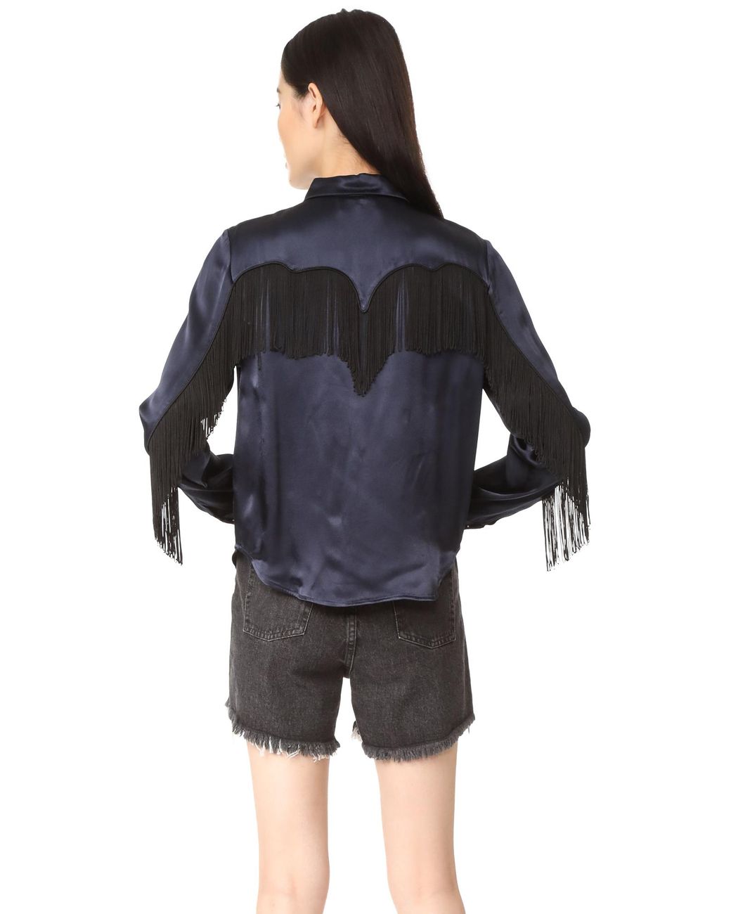 Ganni Donnelly Satin Fringe Shirt Lyst